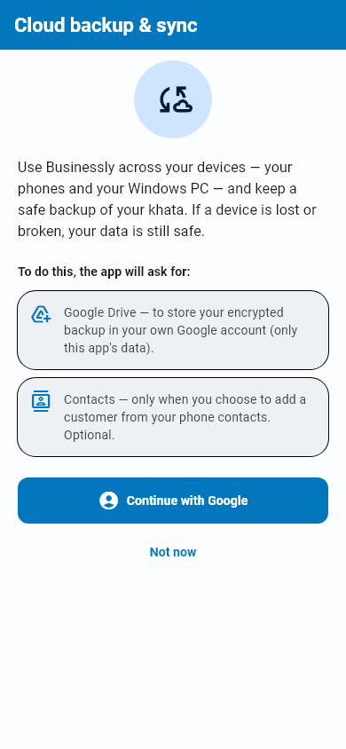 Cloud backup & sync intro screen