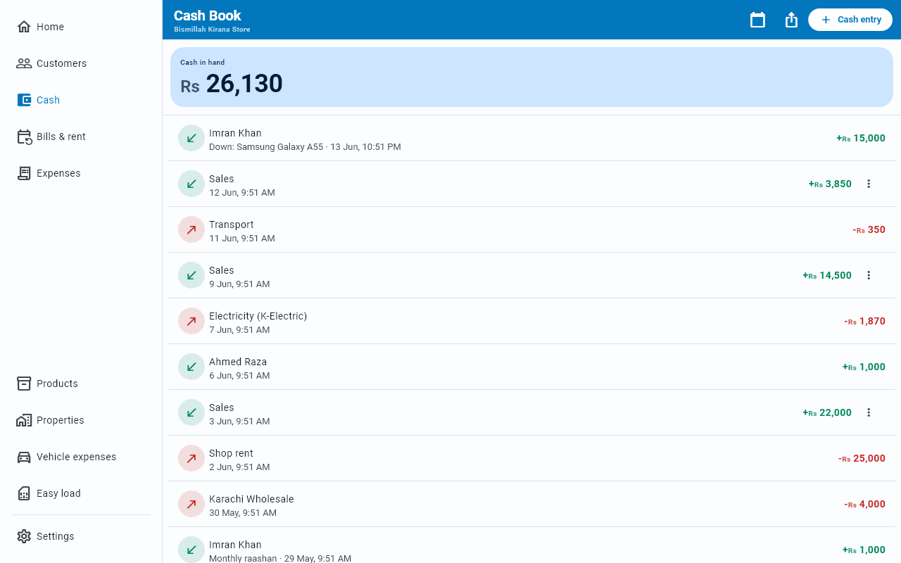 The cash book on Windows