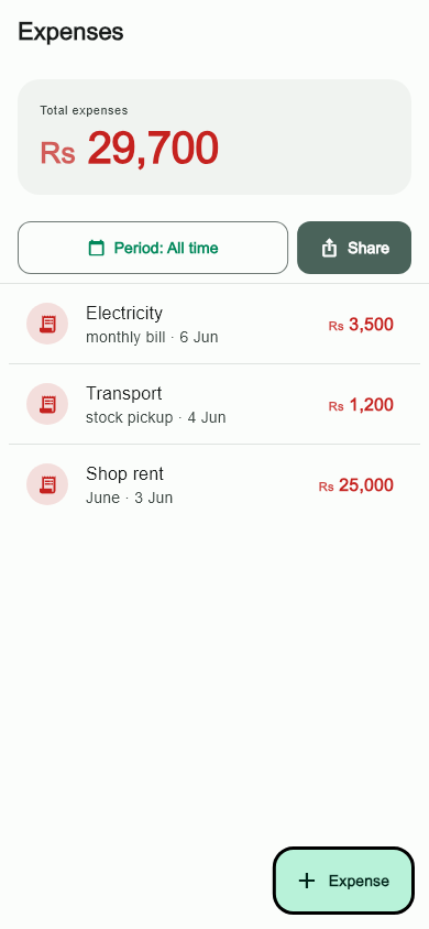 Expenses list