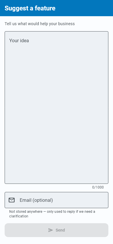 The in-app suggestion form