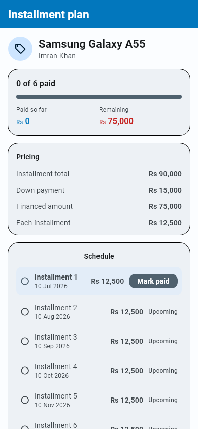 Installment plan detail