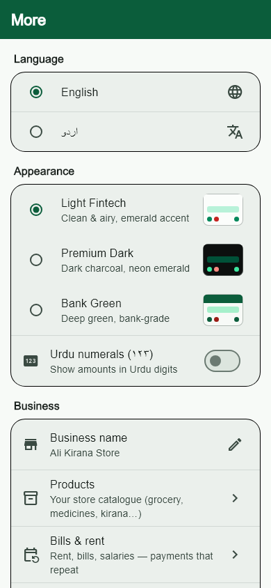Settings / theme picker